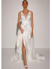 V Neck Ivory Satin Elegant Wedding Dress